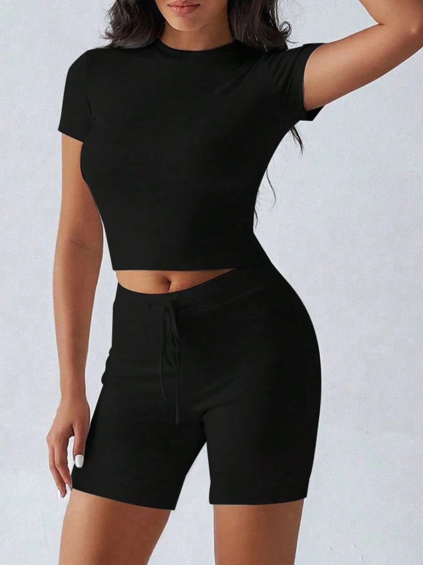 Barevici Cove tee and shorts set women’s minimalist round neck lounge co ord in black