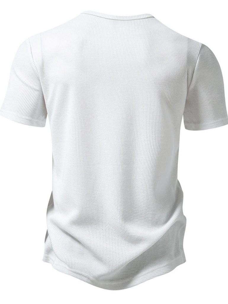Barevici Echo button detail tee men’s minimalist short sleeve t shirt white back view