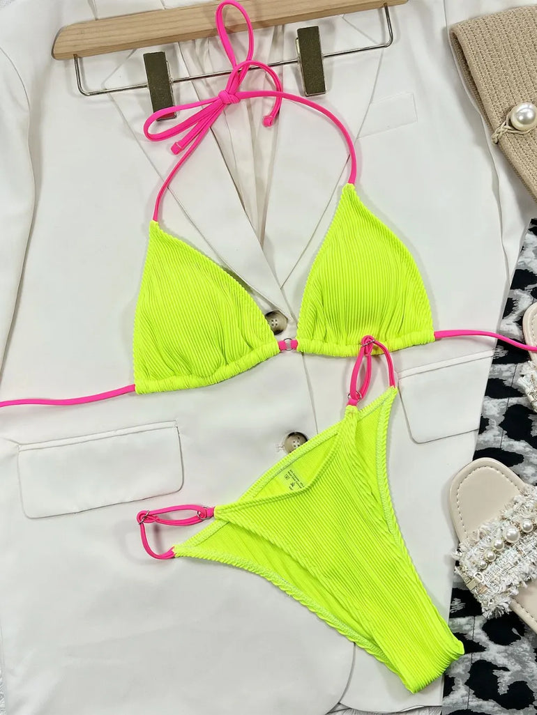 Barevici ribbed tie back bikini set women's minimalist textured swimwear