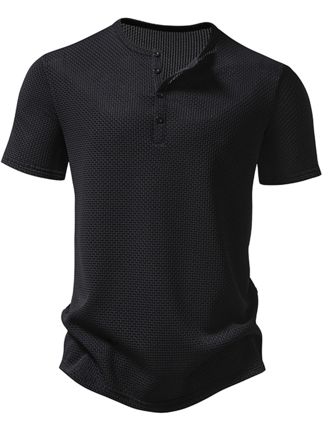 Barevici Soho textured Henley tee men’s minimalist button detail t shirt black