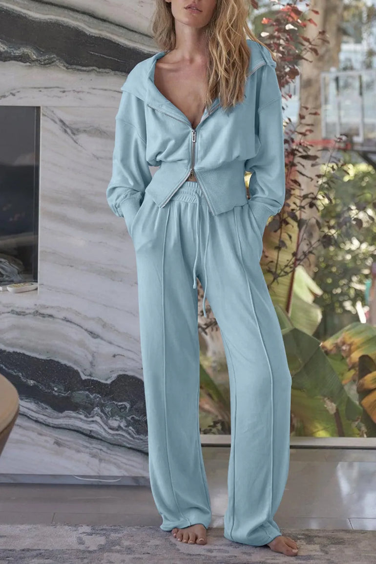 Barevici Vector zip hoodie set women’s zip up hoodie and drawstring pants minimalist active co ord in Light Blue.