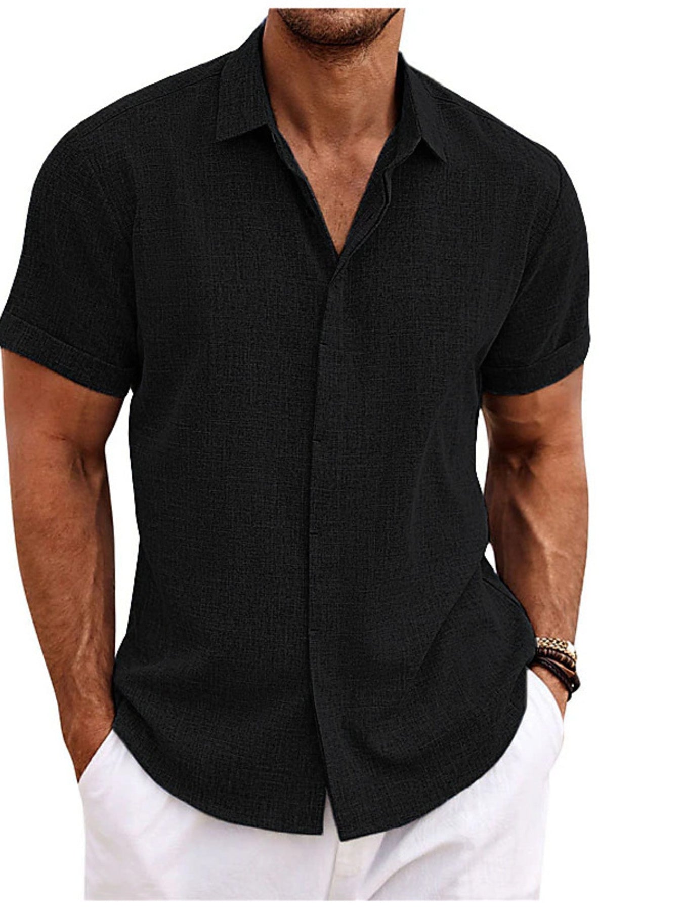 Barevici Cove short sleeve shirt men’s plus size casual button down top black