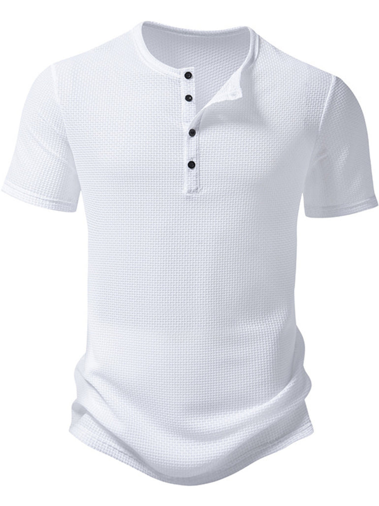 Barevici Soho textured Henley tee men’s minimalist button detail t shirt white