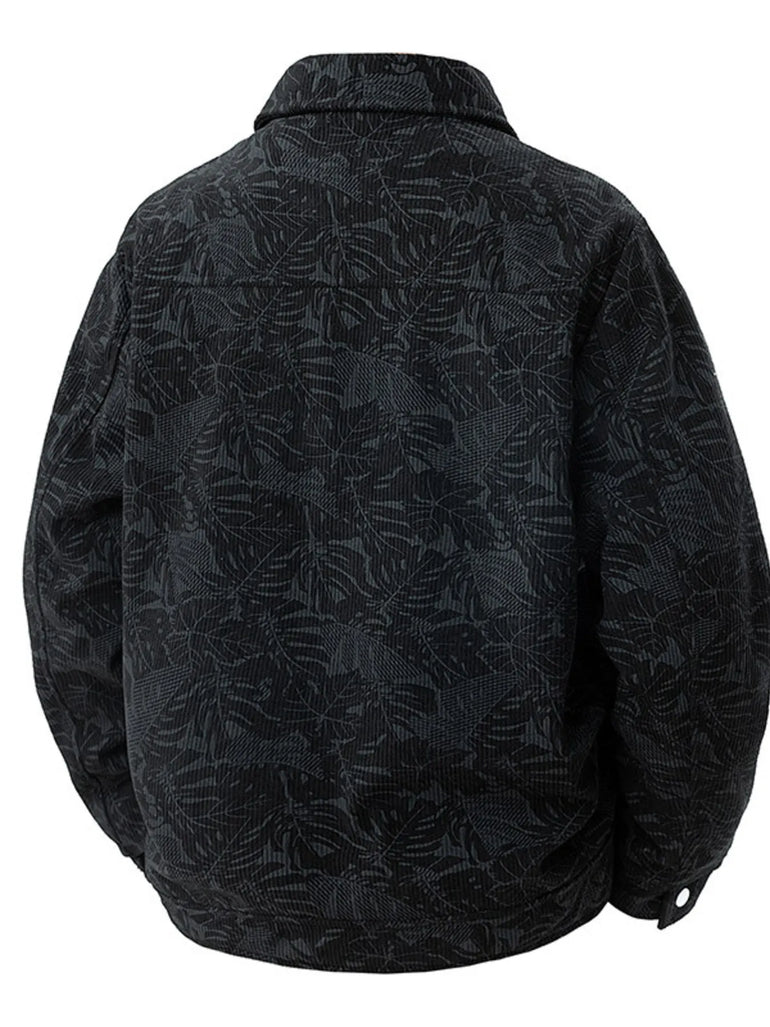 Barevici Turin corduroy jacket men’s plus size snap down casual layer black back view