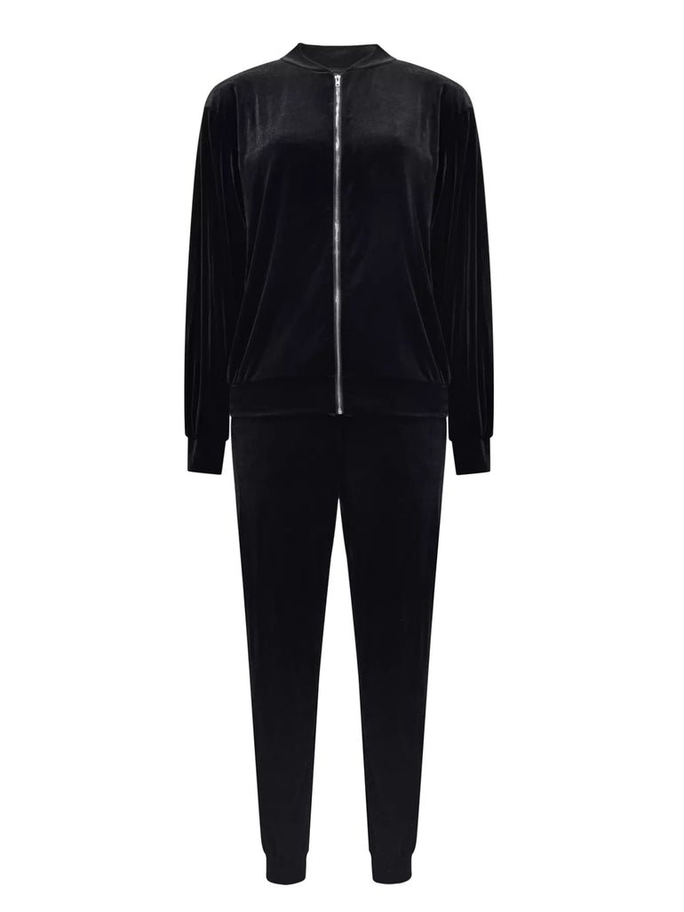 Barevici Axis zip lounge set women’s black long sleeve top and pants minimalist co ord set front view