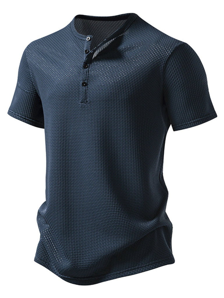 Barevici Soho textured Henley tee men’s minimalist button detail t shirt