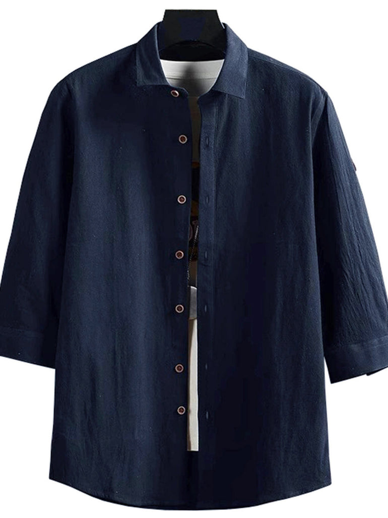 Barevici Dune short sleeve shirt men’s plus size casual button down top blue