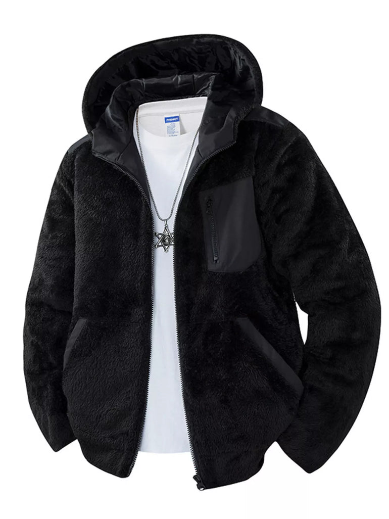 Barevici Summit fleece hooded jacket men’s minimalist zip up layer black