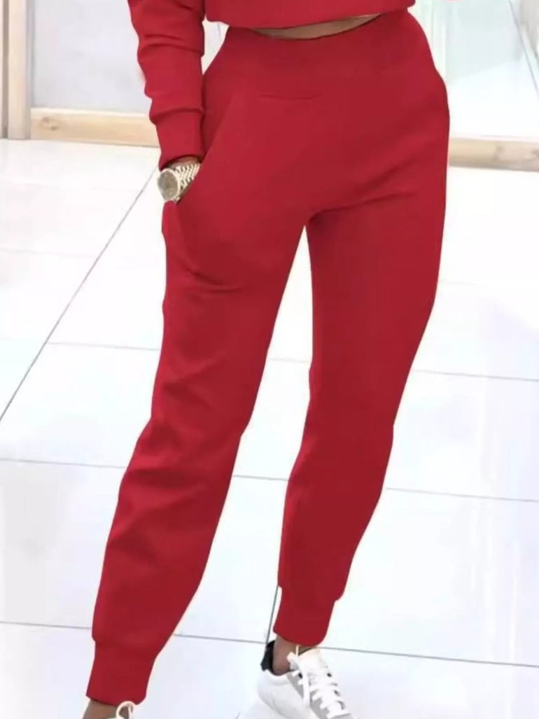 Barevici cropped sweatshirt jogger set women's minimalist lounge athleisure outfit (red pants)