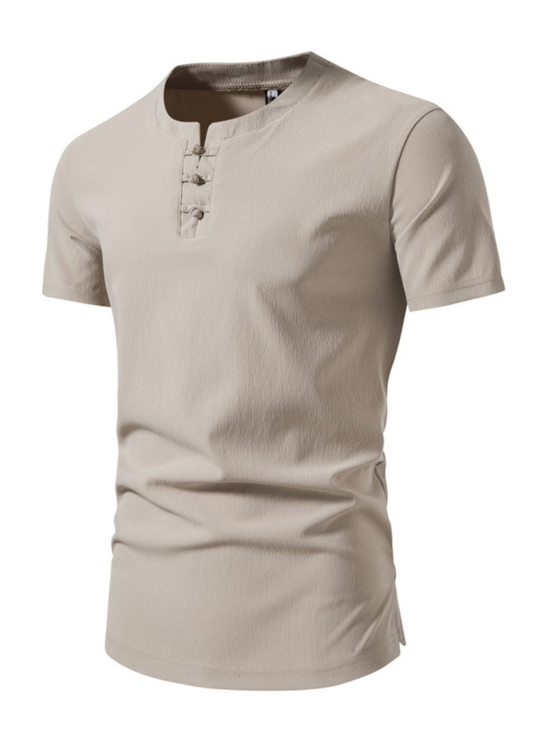 Barevici Harbor textured Henley tee men’s minimalist button detail t shirt