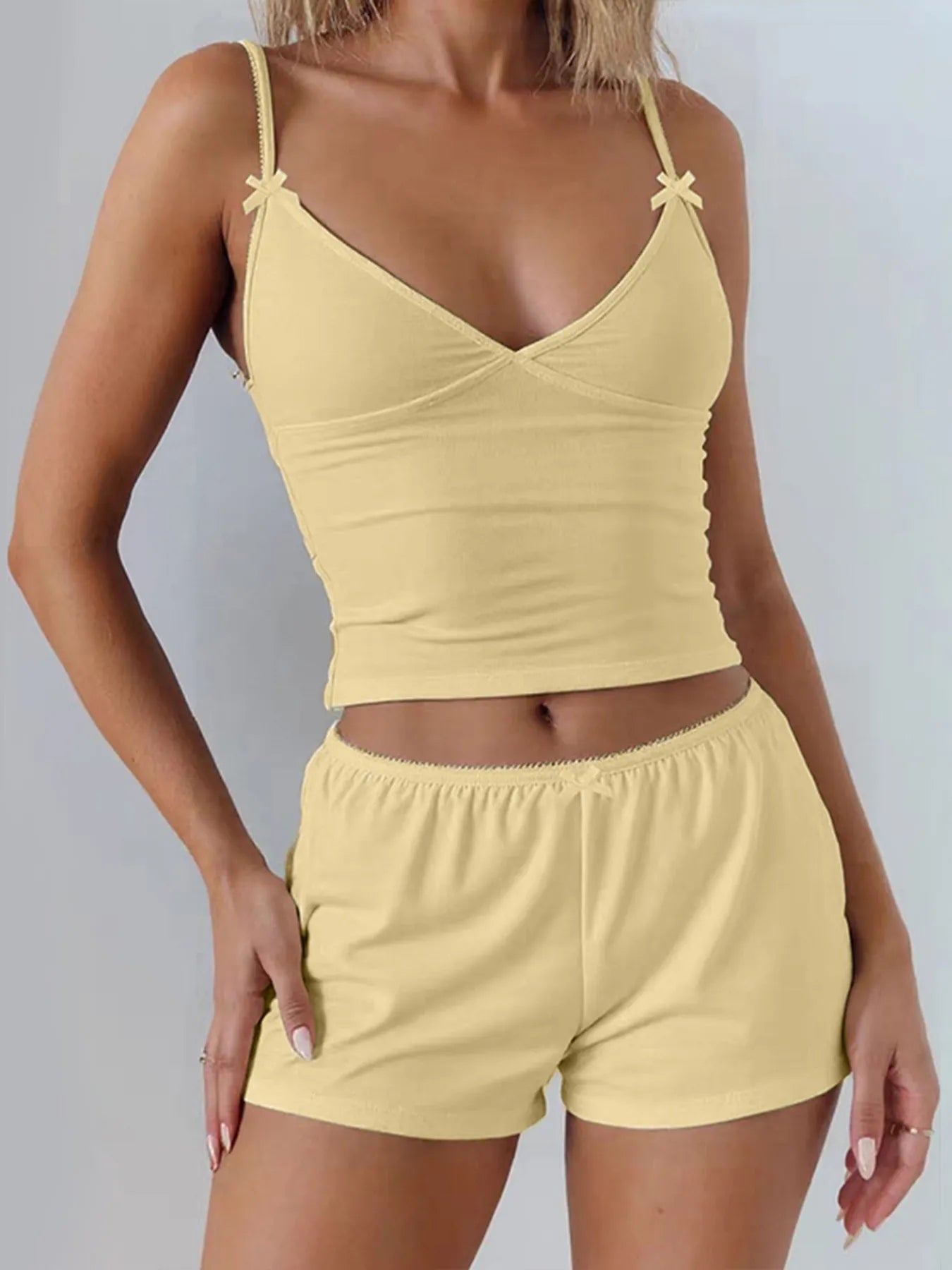 Barevici Luma v neck cami and shorts set women’s minimalist lounge co ord yellow