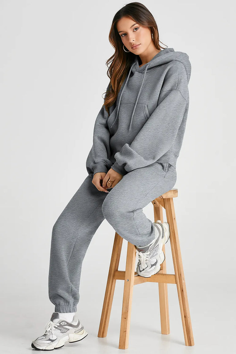 Barevici Transit hooded set women’s dropped shoulder hoodie and drawstring pants active co ord in gray
