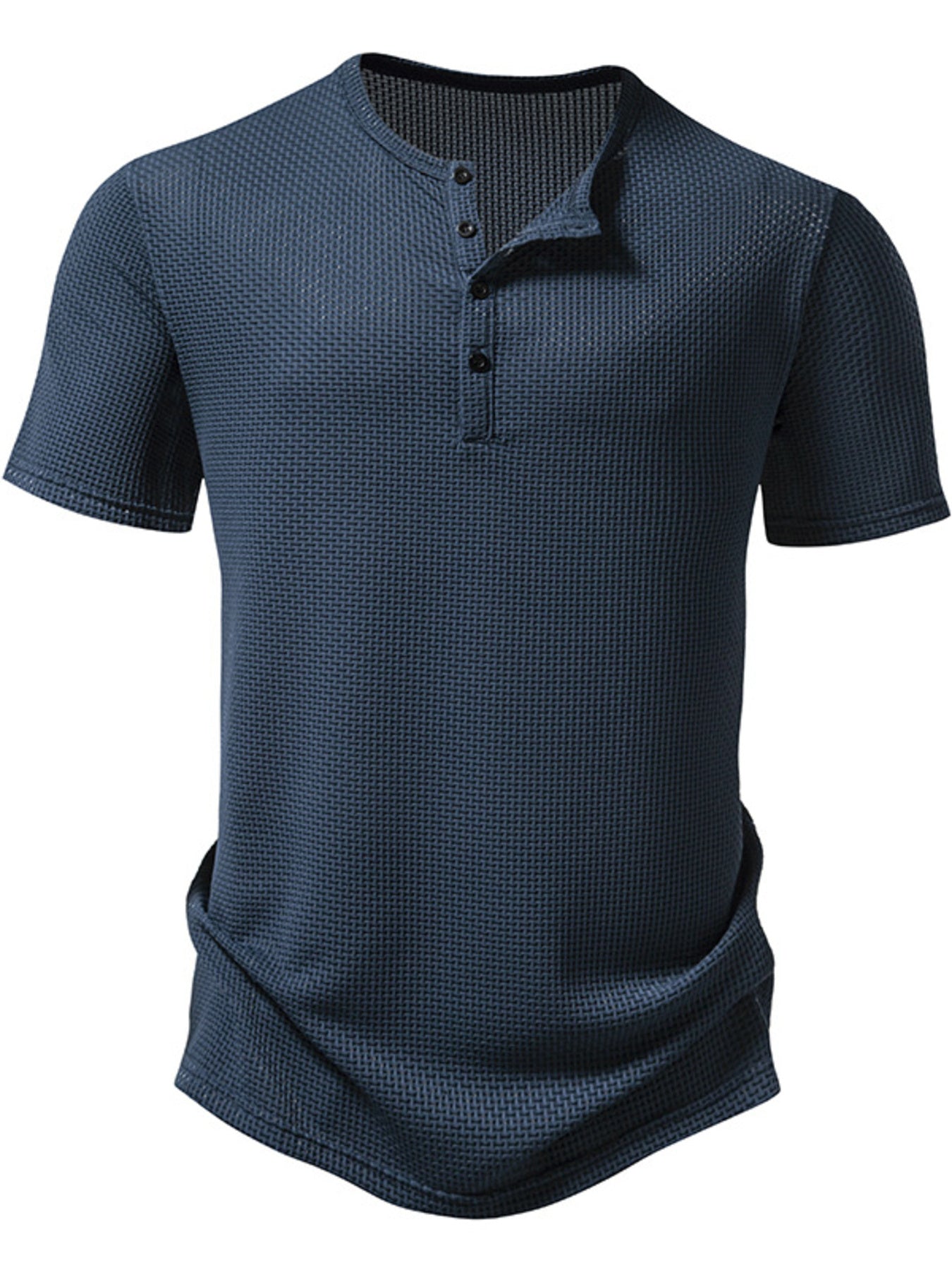 Barevici Soho textured Henley tee men’s minimalist button detail t shirt navy