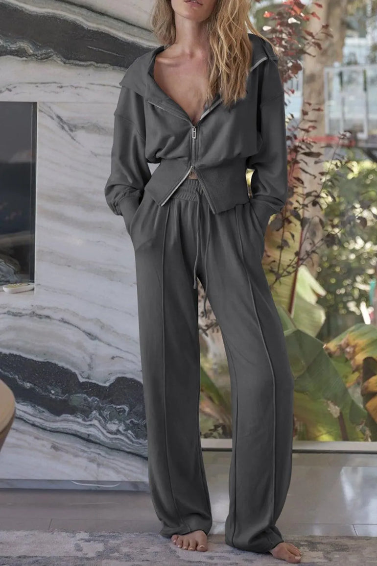 Barevici Vector zip hoodie set women’s zip up hoodie and drawstring pants minimalist active co ord in dark gray
