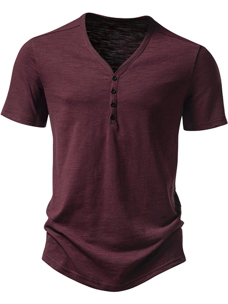 Barevici Crest button tee men’s minimalist casual t shirt burgandy