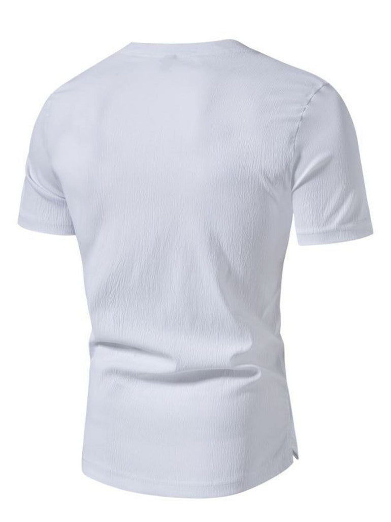 Barevici Harbor textured Henley tee men’s minimalist button detail t shirt white back view
