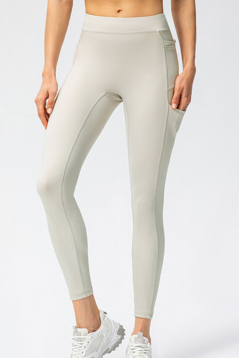 Barevici Trace pocket leggings women’s full size high waist long sports tights with side pockets in Cream.