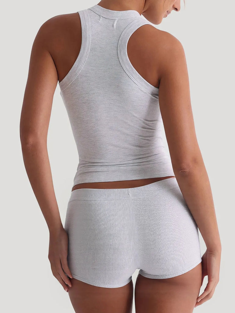Barevici Core ribbed tank and shorts set women’s minimalist active co ord back view