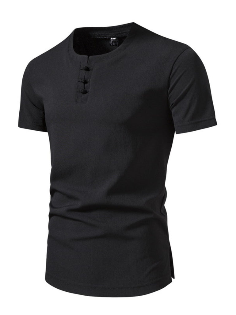 Barevici Harbor textured Henley tee men’s minimalist button detail t shirt navy