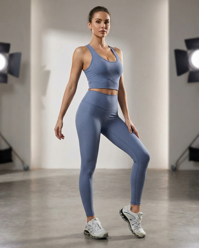 Barevici Millennia high waist leggings women’s sculpting minimalist active tights, light blue on female model
