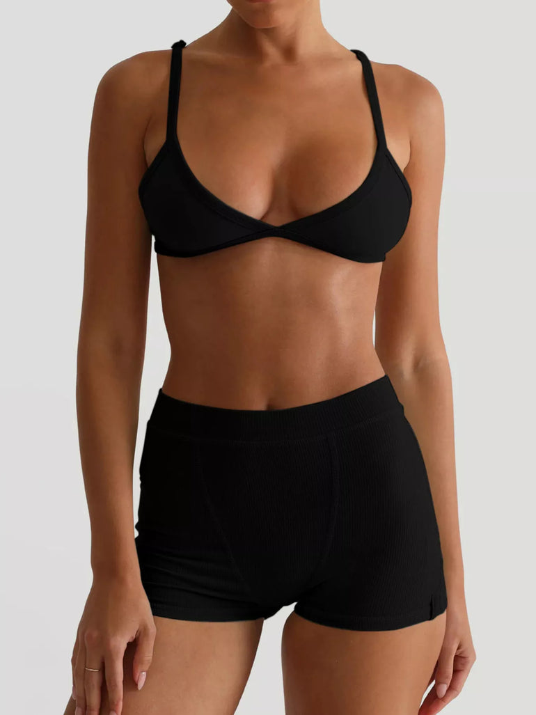 Barevici seamless bra high waist shorts active set women's sculpting athleisure outfit (black)