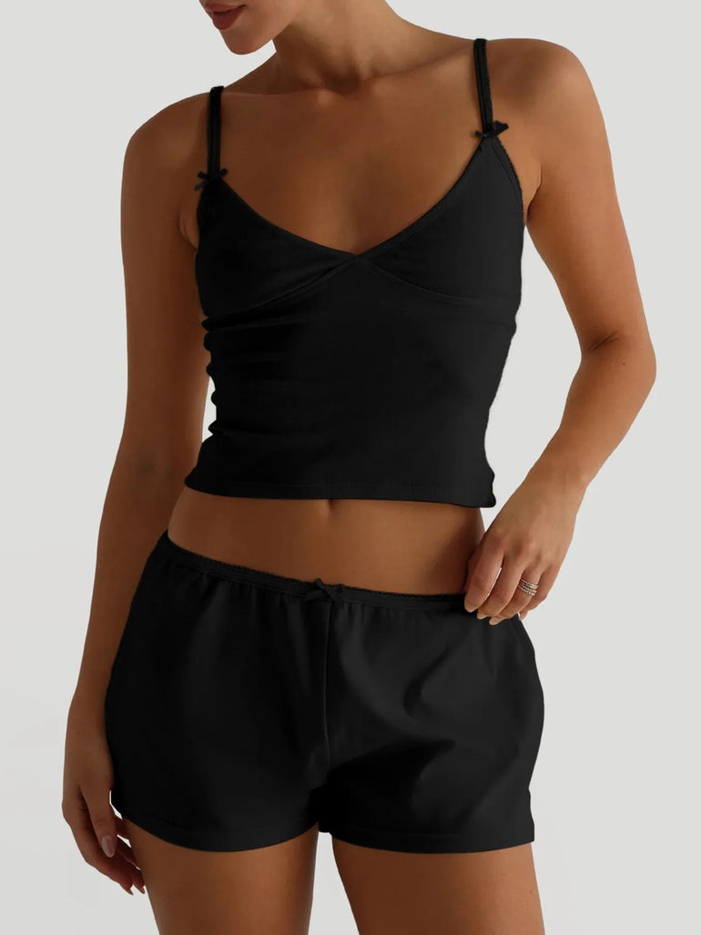Barevici Luma v neck cami and shorts set women’s minimalist lounge co ord black