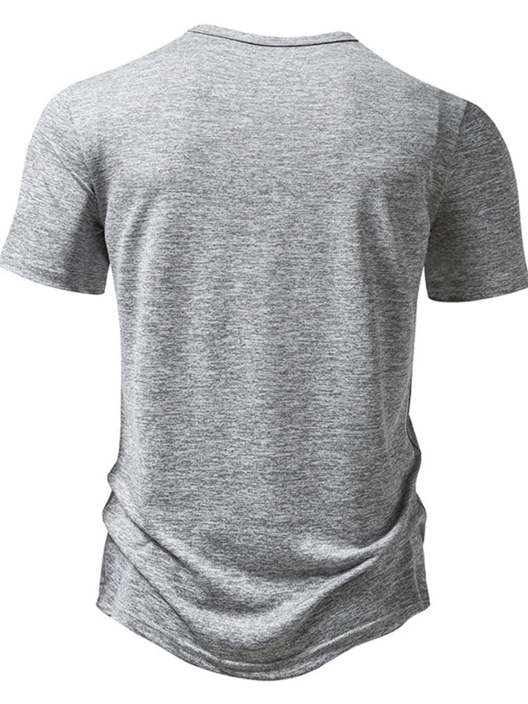 Barevici Nova slim tee men’s minimalist short sleeve t shirt back view light grey