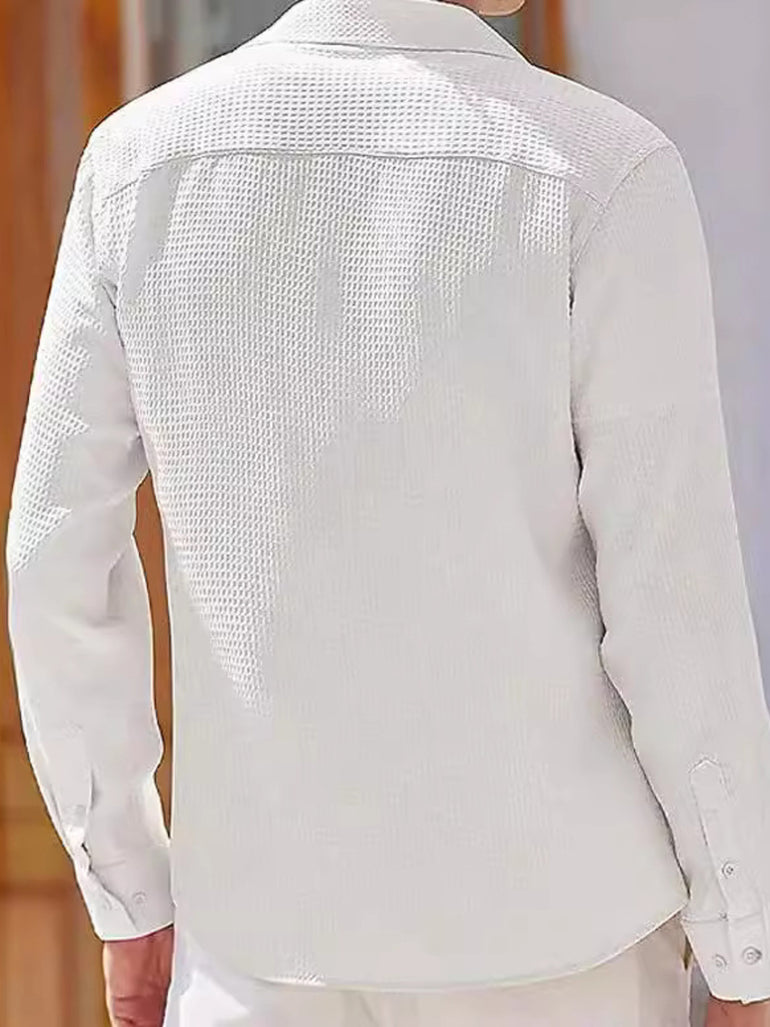 Barevici Lisbon short sleeve shirt men’s plus size casual button down top white back view