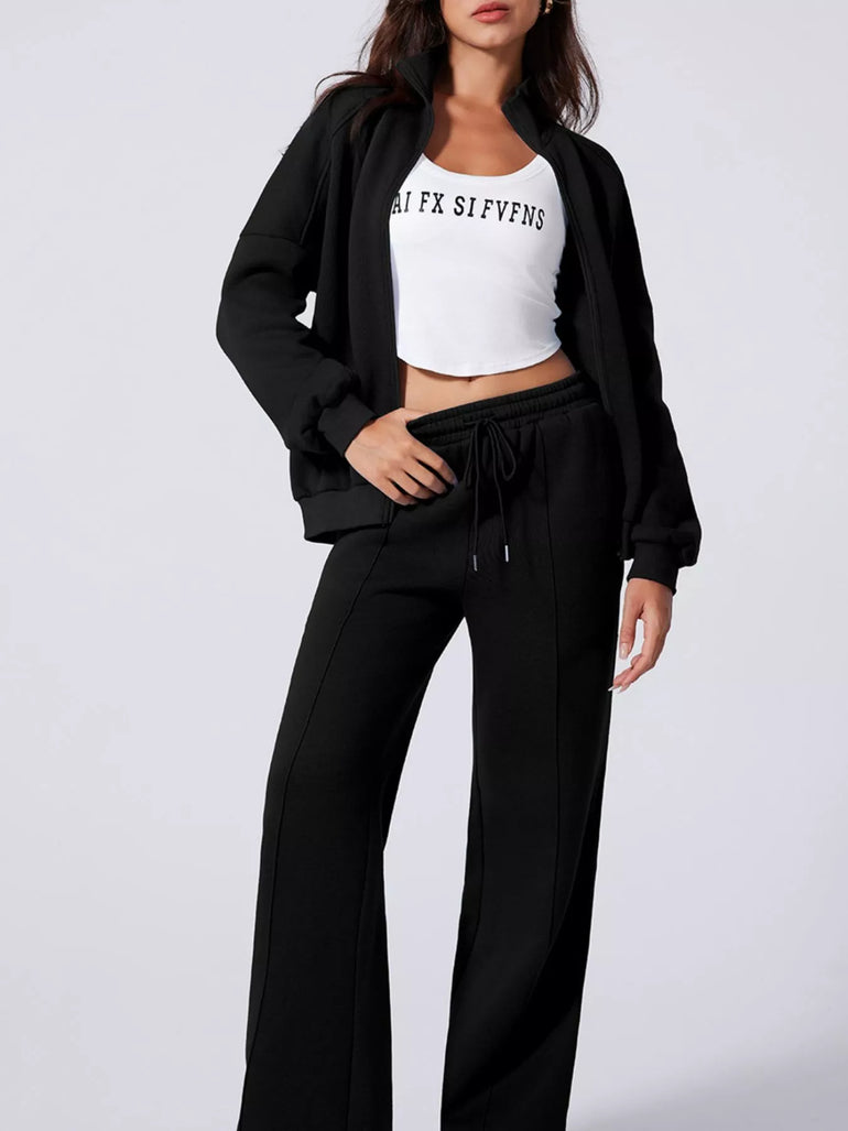 Barevici Motion zip track set women’s drop shoulder jacket and drawstring pants active co ord in black