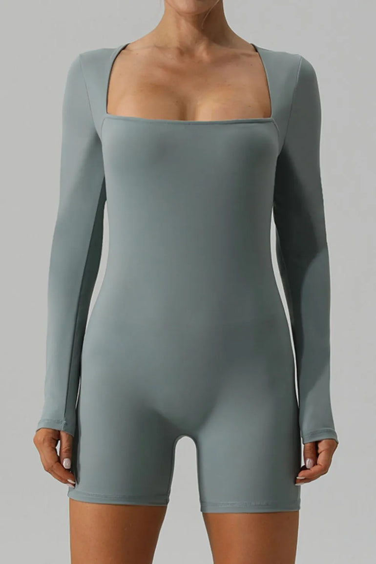Barevici Aura long sleeve active romper women’s square neck minimalist one piece light blue