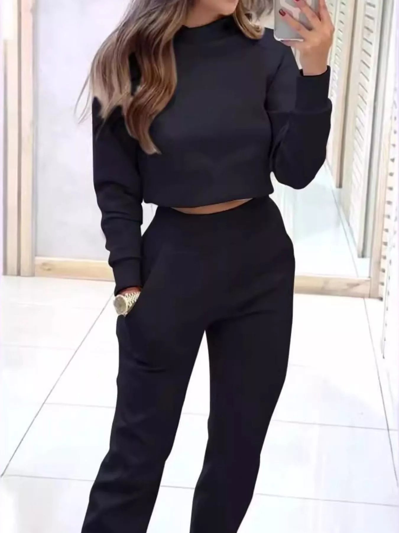 Barevici cropped sweatshirt jogger set women's minimalist lounge athleisure outfit
