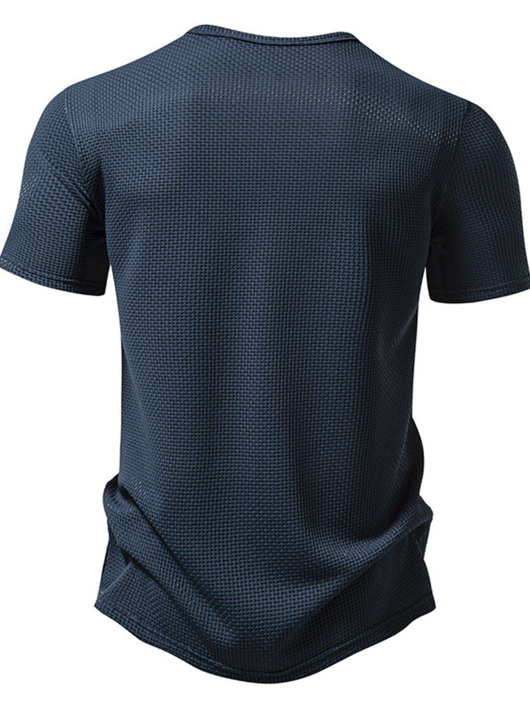 Barevici Soho textured Henley tee men’s minimalist button detail t shirt back view