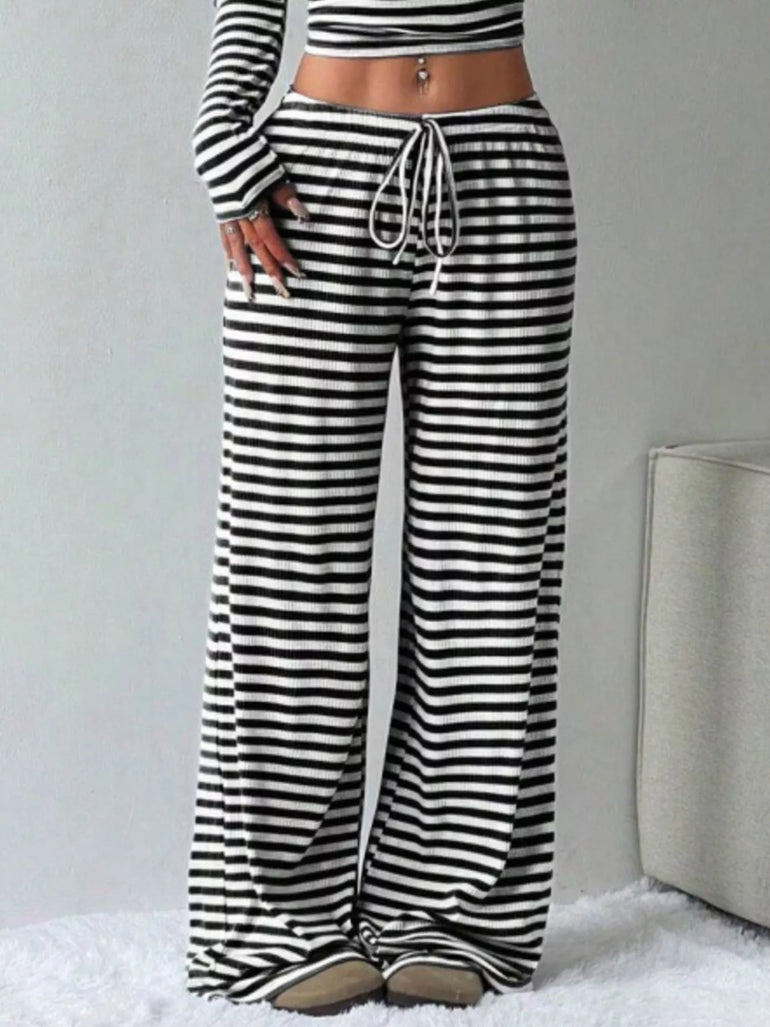 Barevici Horizon stripe set women’s striped long sleeve crop top and wide leg pants co ord black stripes, pants