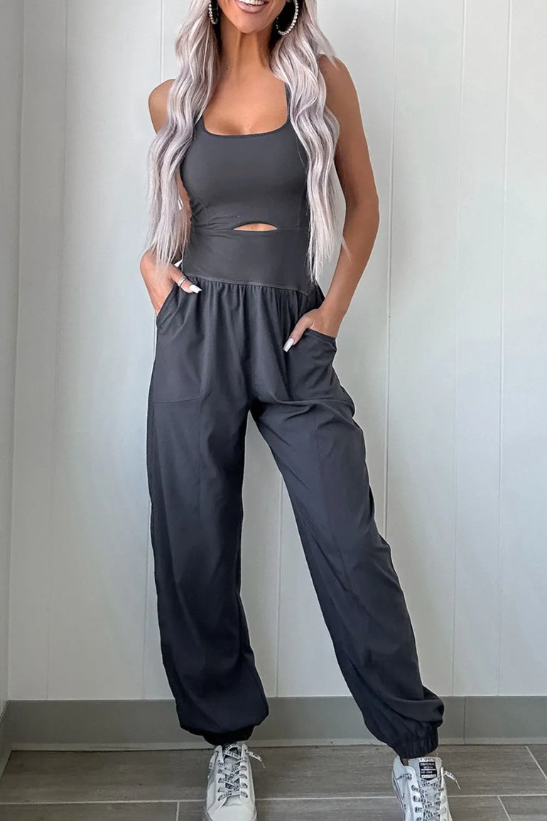 Barevici Halo cutout active jumpsuit women’s square neck wide strap sculpting one piece