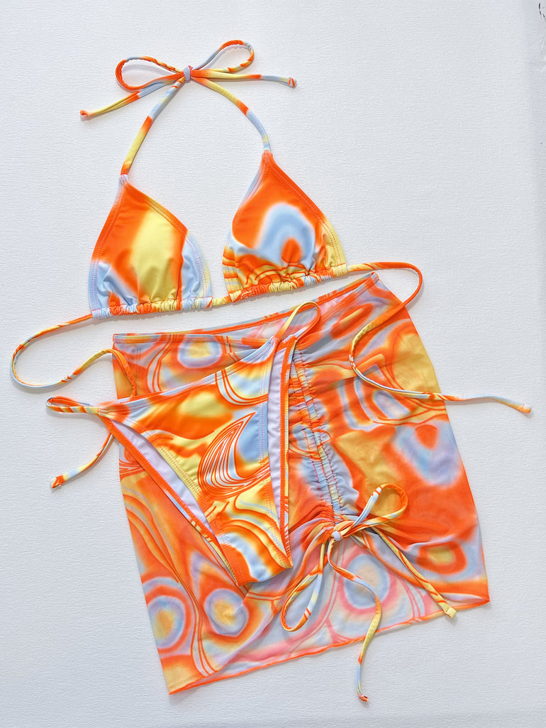 Barevici multicolor ruched three piece swim set women's bikini with cover up minimalist swimwear