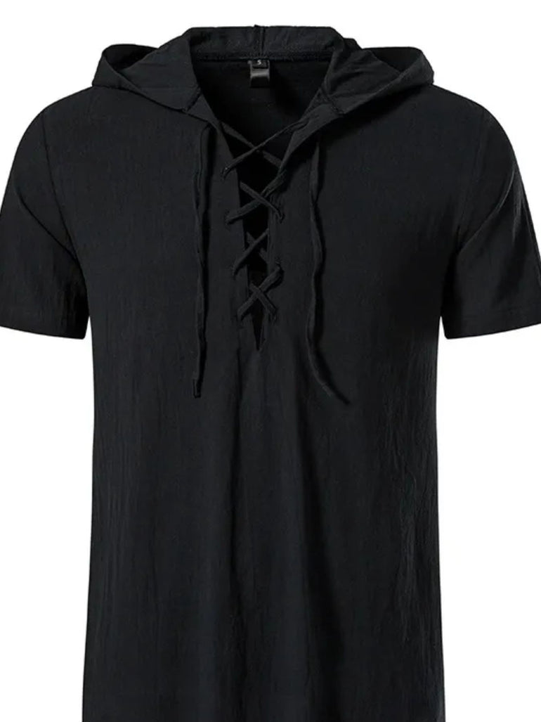 Barevici Terra lace up hooded top men’s minimalist casual pullover hoodie black