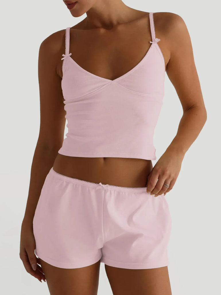 Barevici Luma v neck cami and shorts set women’s minimalist lounge co ord pink