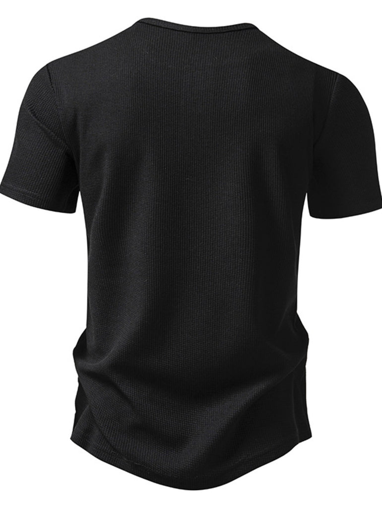 Barevici Echo button detail tee men’s minimalist short sleeve t shirt black back view