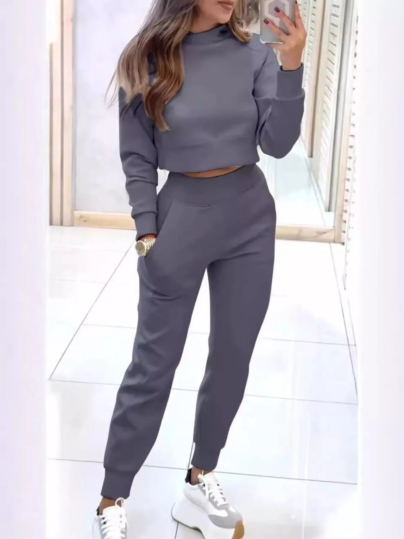 Barevici cropped sweatshirt jogger set women's minimalist lounge athleisure outfit