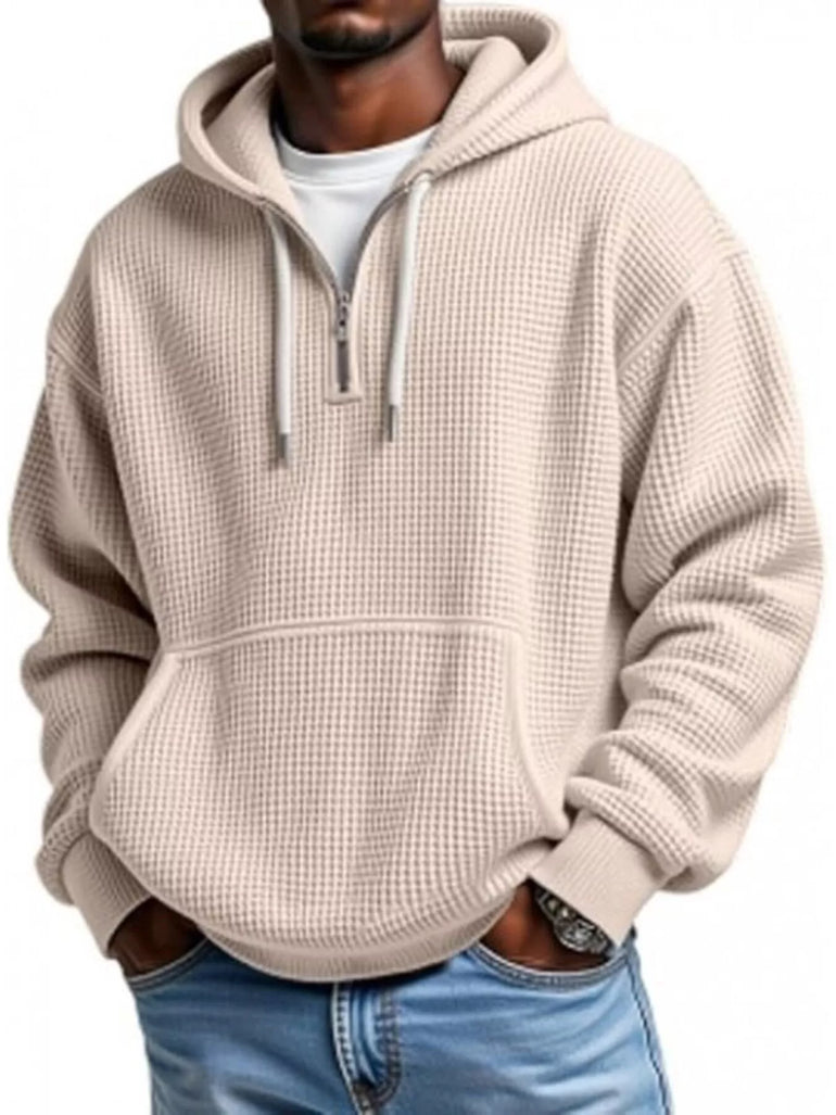 Barevici Loft waffle quarter zip hoodie men’s plus size textured hooded sweatshirt