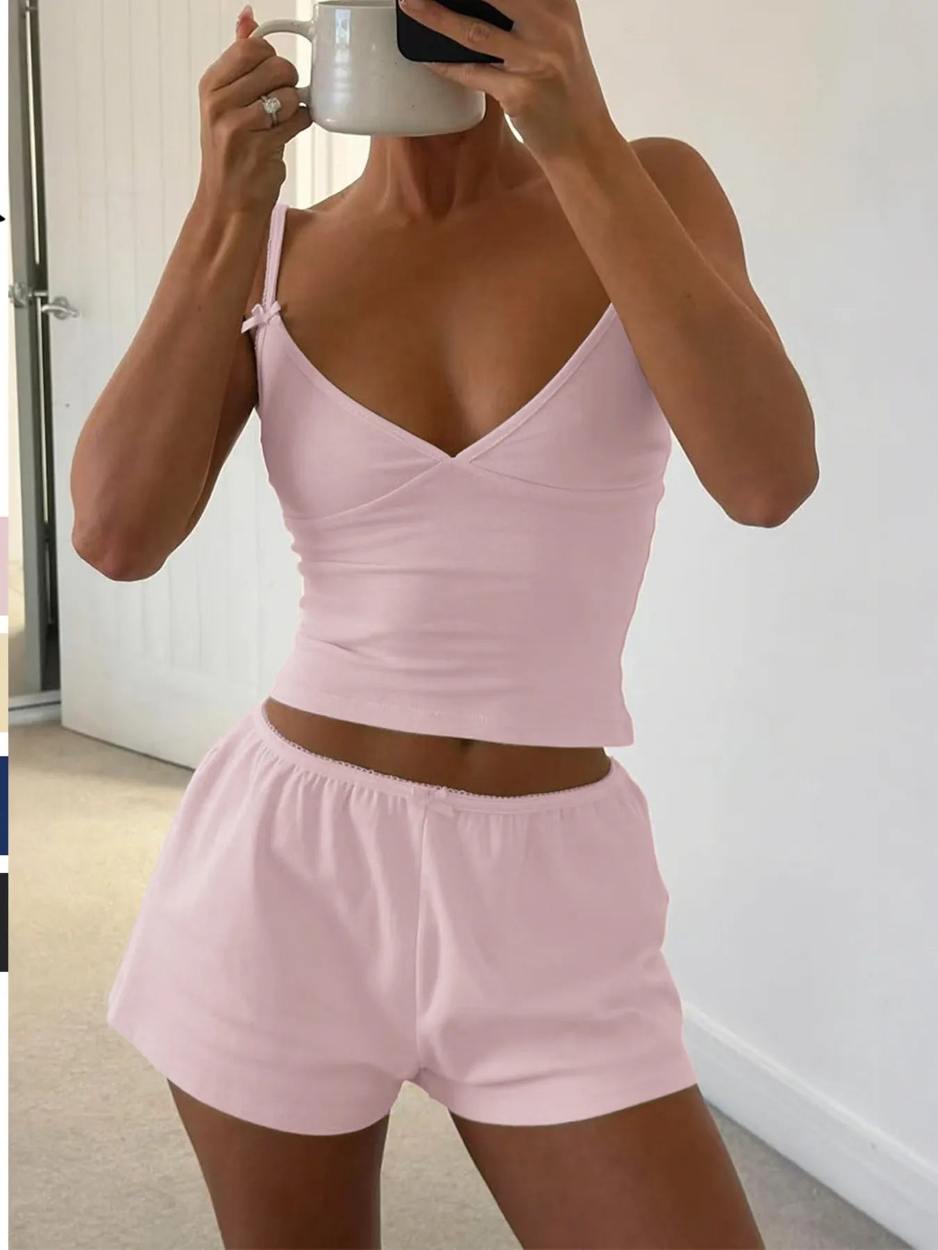 Barevici Luma v neck cami and shorts set women’s minimalist lounge co ord pink