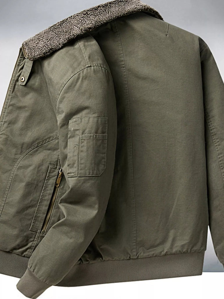 Barevici Nord sherpa lined jacket men’s minimalist warm zip up grey back view