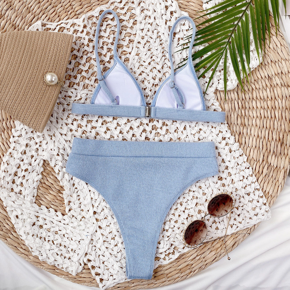 Barevici spaghetti strap ribbed bikini set women's minimalist textured swimwear