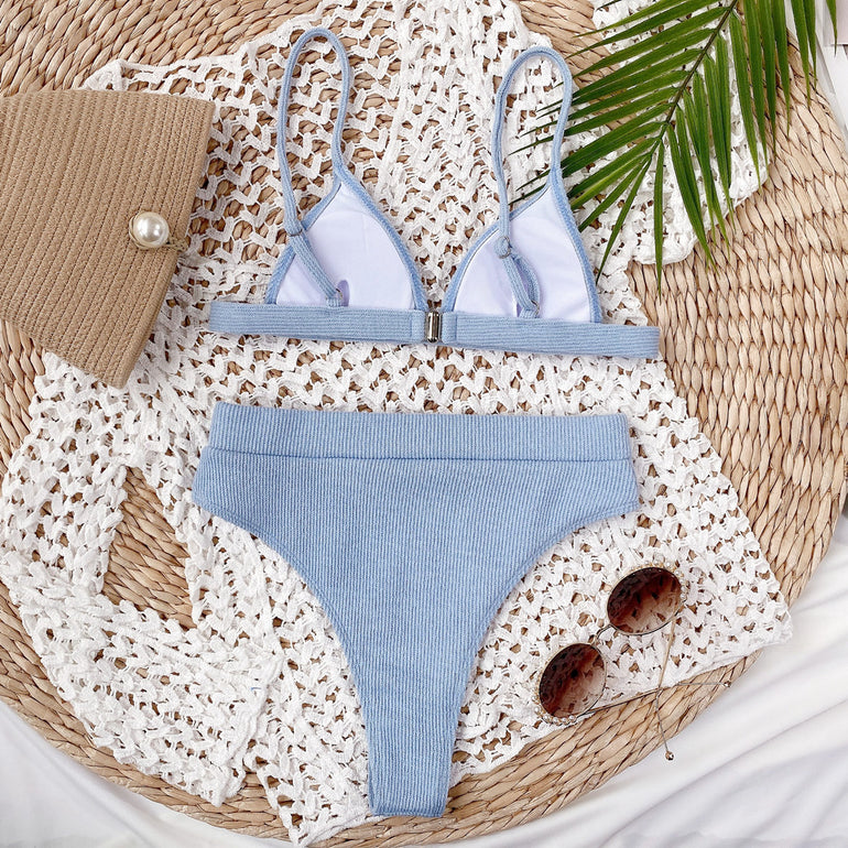 Barevici spaghetti strap ribbed bikini set women's minimalist textured swimwear