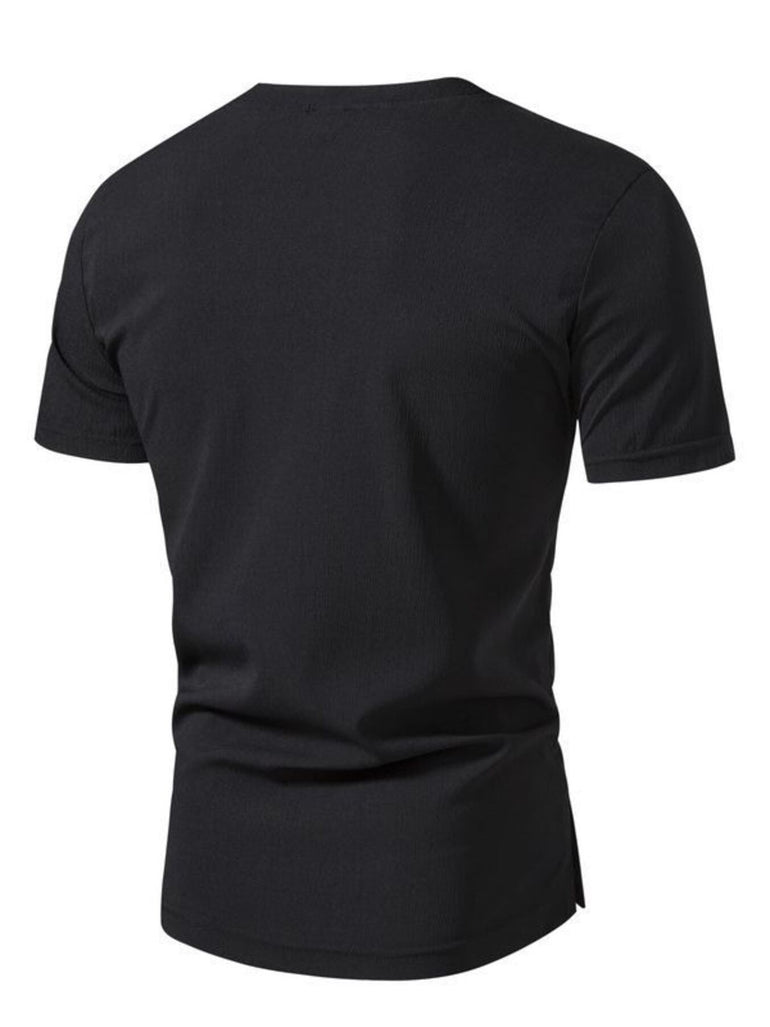 Barevici Harbor textured Henley tee men’s minimalist button detail t shirt navy back view