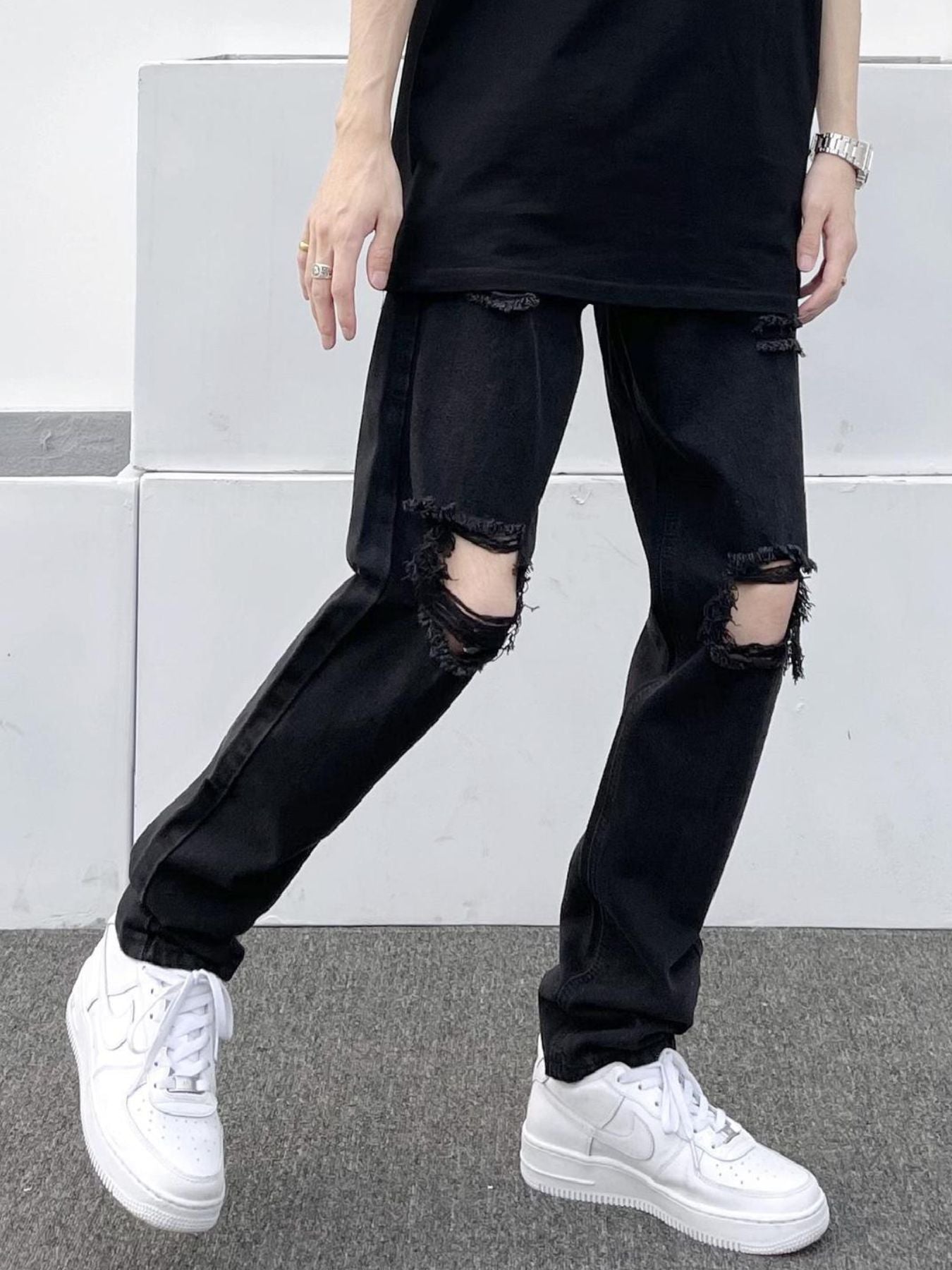 Barevici Atlas distressed slim jeans men’s plus size casual denim