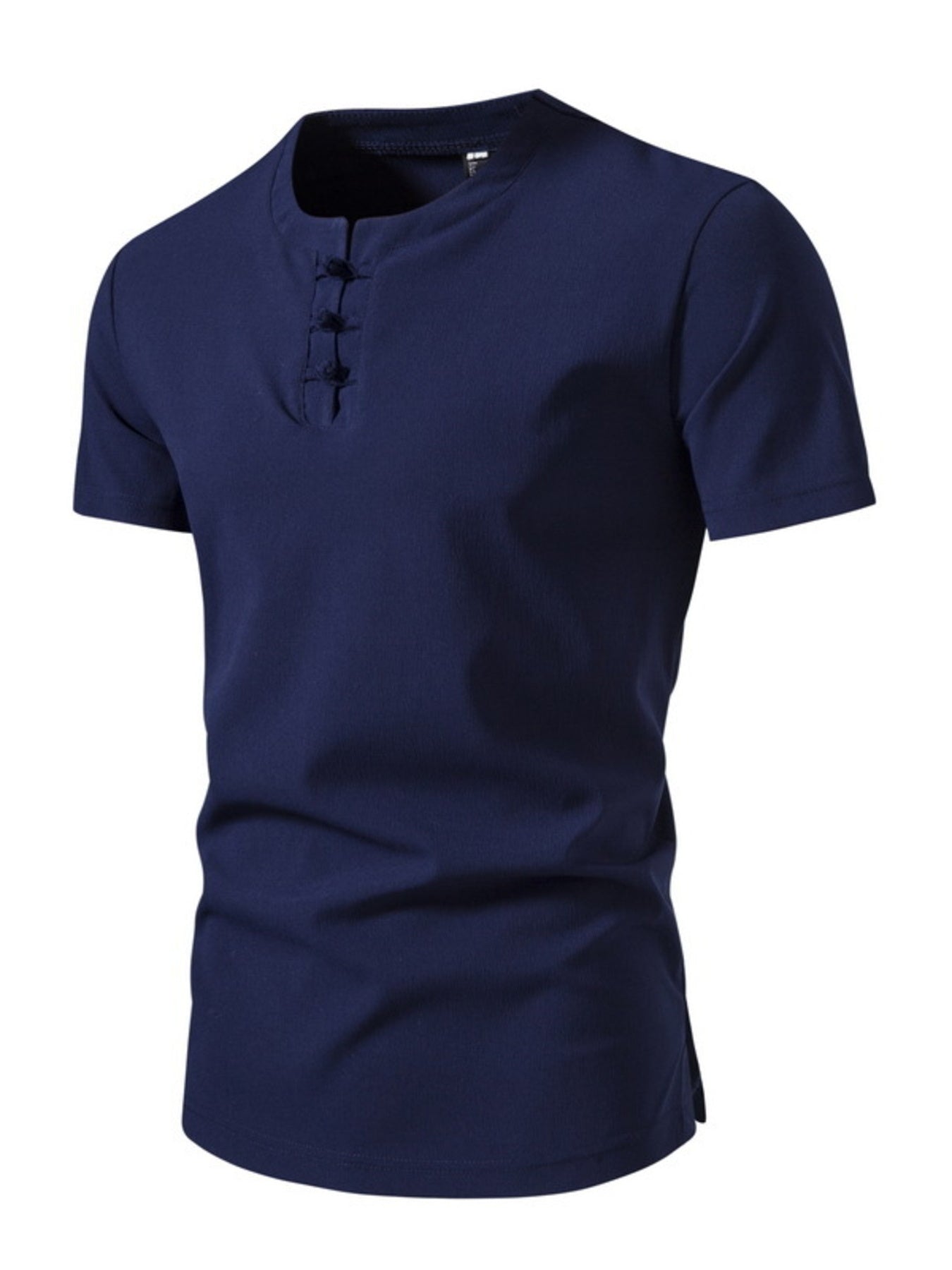 Barevici Harbor textured Henley tee men’s minimalist button detail t shirt blue