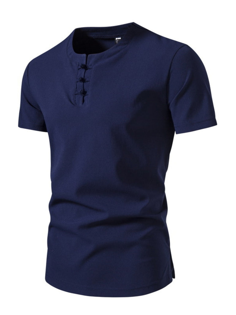 Barevici Harbor textured Henley tee men’s minimalist button detail t shirt blue