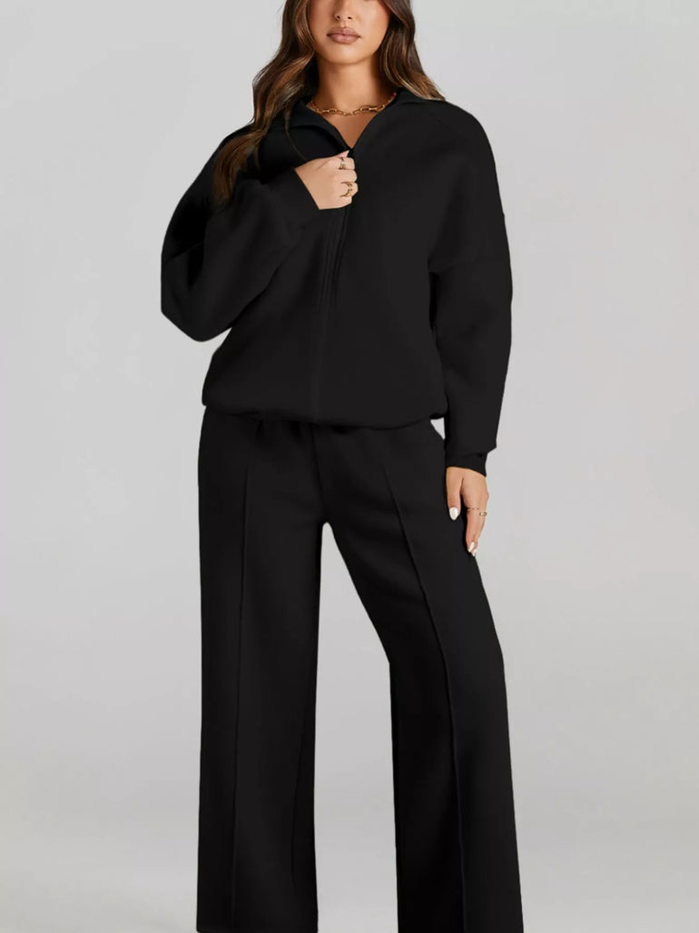 Barevici Motion zip track set women’s drop shoulder jacket and drawstring pants active co ord in black