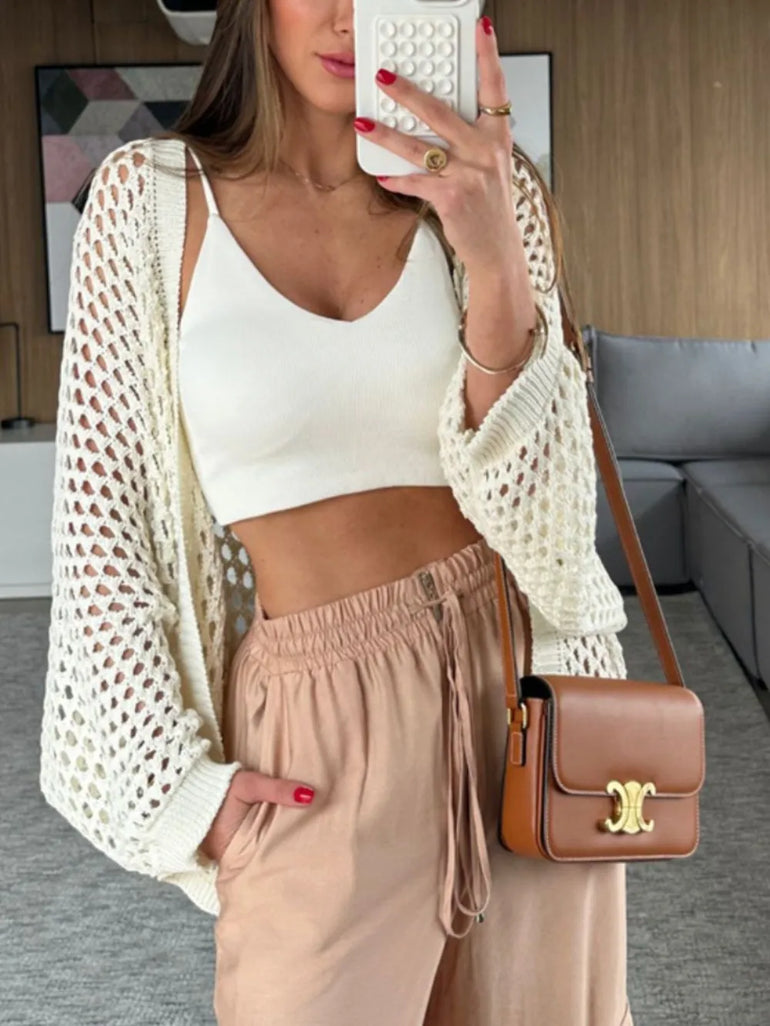 Barevici hollow out open front cover up women's minimalist lightweight beachwear white front